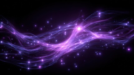 Vibrant Stream of Purple Light and Sparkles Flowing Through Dark Space with Glowing Particles