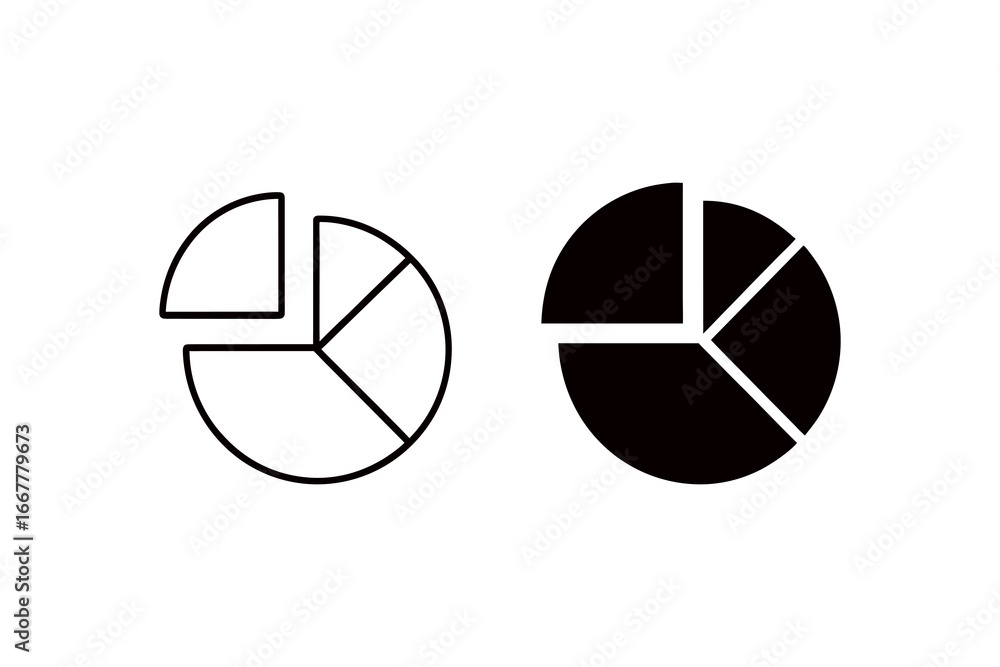 Aufkleber pie chart icon set in black and white perfect for data visualization and presentation design use in 