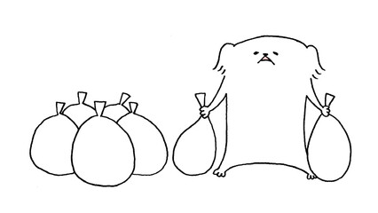 ゴミ出しをする犬