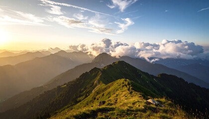 Obraz premium Mountain Ridge Sunset Panorama View