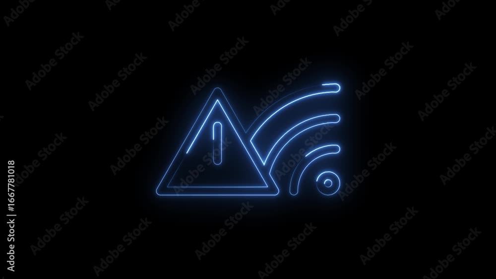Poster glowing neon wifi signal warning icon alert communication error connectivity problem danger