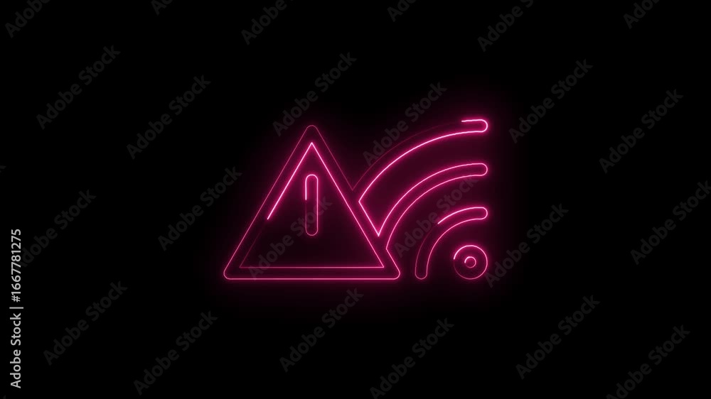 Poster glowing neon wifi signal warning icon alert notification danger connection error symbol isolated
