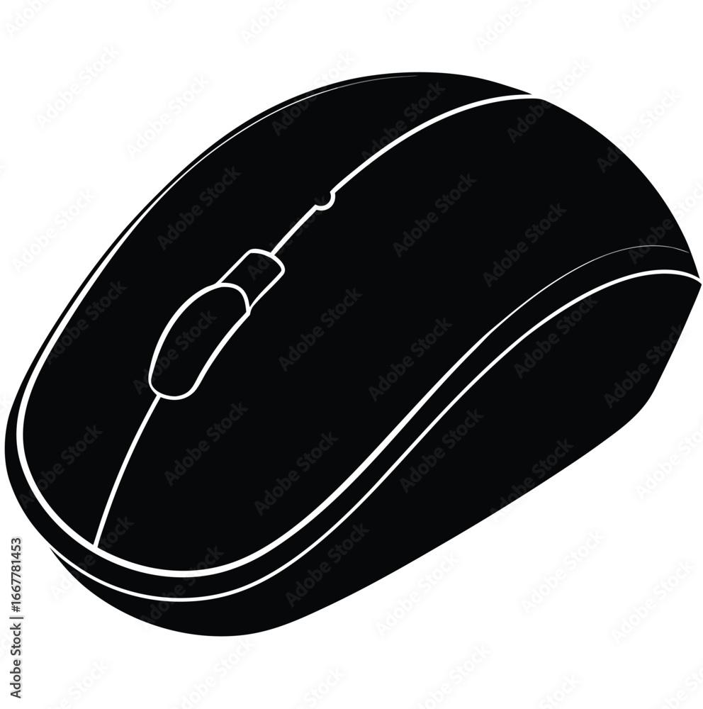 Poster a vector illustration of a black computer mouse, a modern input device for pc technology, featuring 