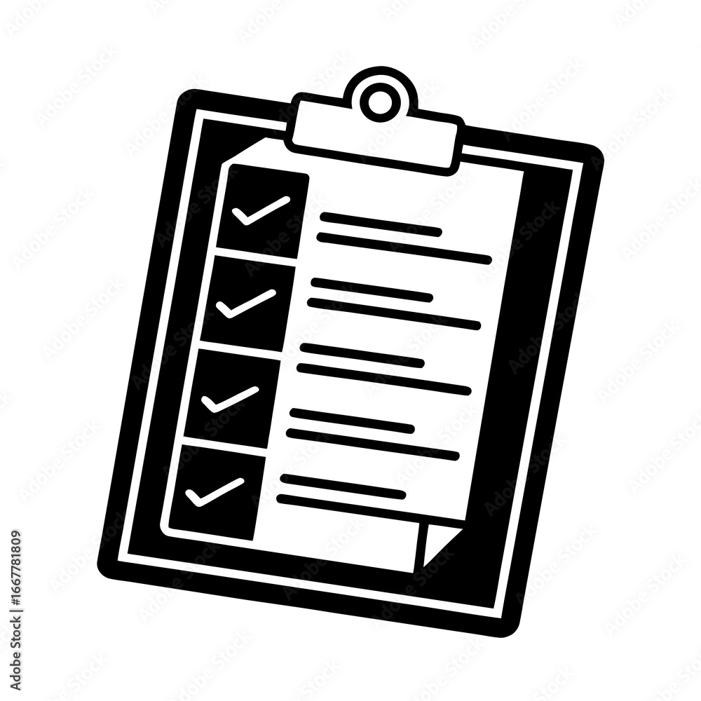Poster flat icon vector illustration of a checklist on a clipboard document, perfect for a web design busin