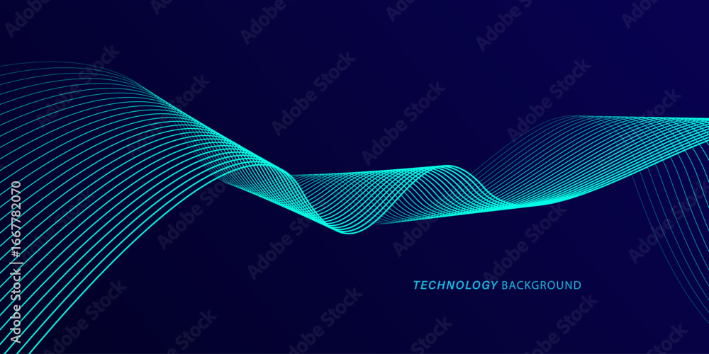 Wall mural abstract glowing wave lines on dark blue background. dynamic wave pattern. modern flowing wavy lines