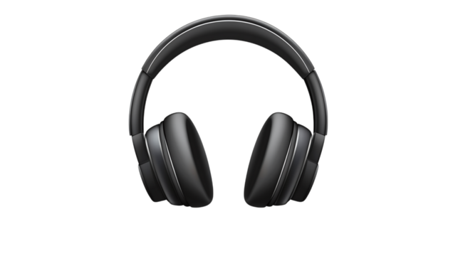 Black wireless headphones isolated on transparent background 