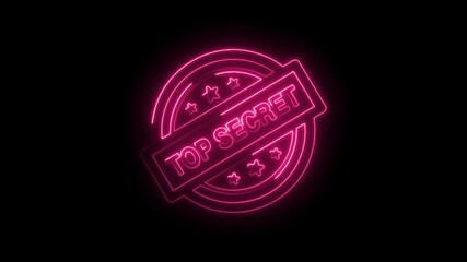 Glowing Neon Pink Top Secret Stamp Icon Animation Isolated Black Background classified confidential - Powered by Adobe