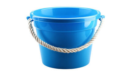 Blue plastic bucket with rope handle isolated on transparent background 