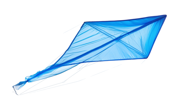Blue plastic kite isolated on transparent background 