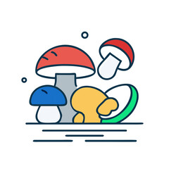 Colorful flat design mushrooms in a dark background illustration