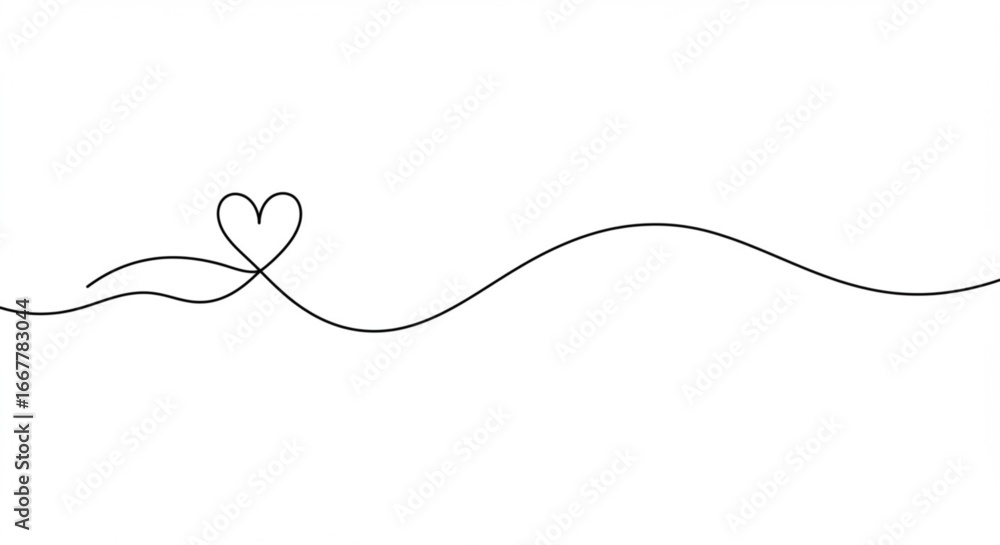 Poster elegant heart outline in continuous flowing line, perfect for minimalist design projects with a touc