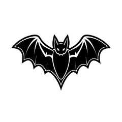 Vector illustration of a flying black bat silhouette with outstretched wings for a spooky Halloween design