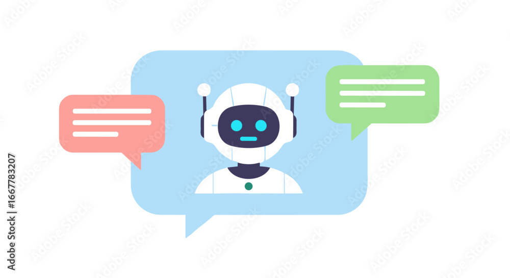 Poster a friendly artificial intelligence chatbot engages in digital conversation, symbolizing modern custo