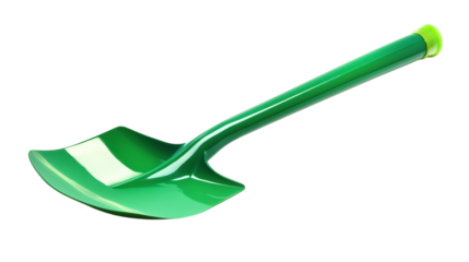 Green garden shovel isolated on transparent background 