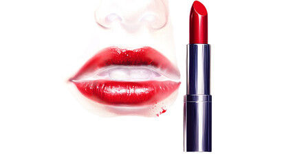 Obraz premium Glossy red lipstick tube isolated on transparent background 