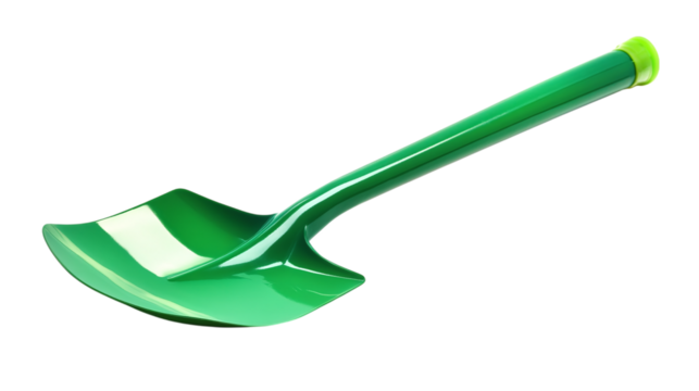 Green garden shovel isolated on transparent background 