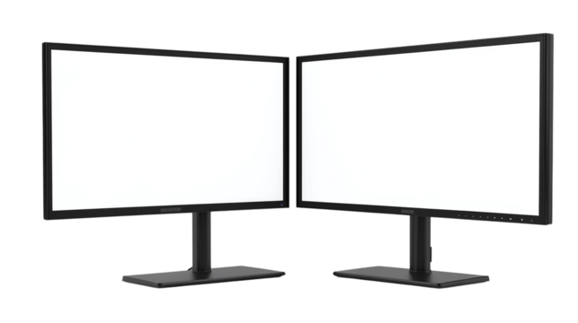 Modern dual monitor setup isolated on transparent background 