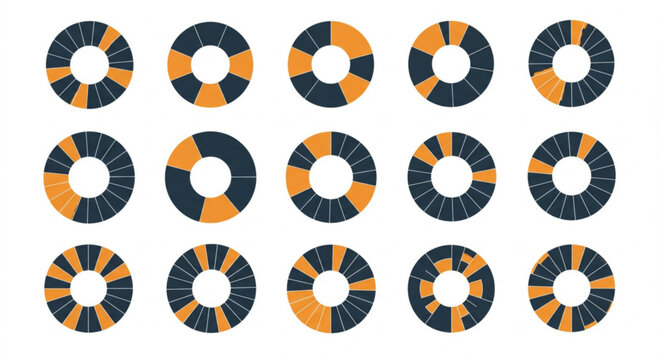 Dynamic data visualization doughnuts showing different percentage values for presentations and reports