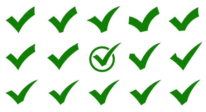 Variety of green check marks conveys approval, confirmation, and task completion with ease