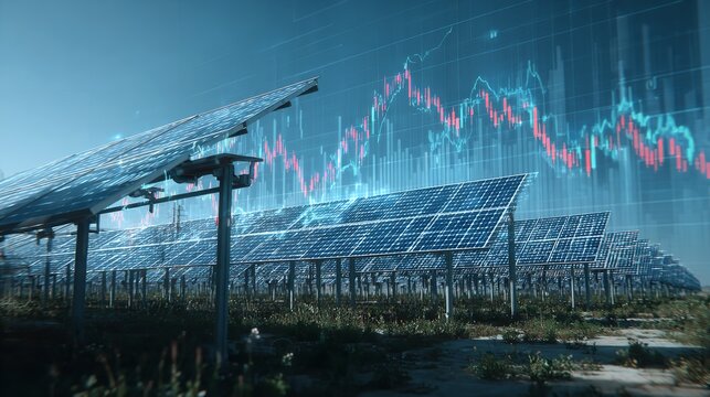 Solar Energy Stock Market Investment, Renewable Power Graph stock image