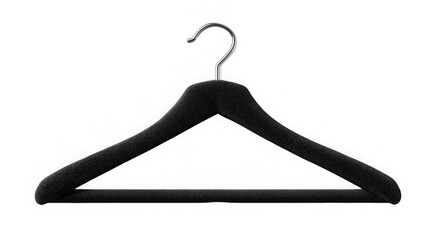 Black velvet clothes hanger with metal hook and shadow