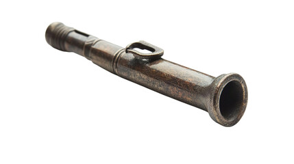 Old-fashioned metal whistle isolated on transparent background 
