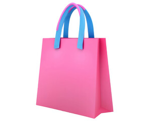Colorful Pink Shopping Bag with Blue Handle Design Isolated on Transparent Background