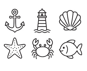 Hand drawn sea icon vector, simple marine outline illustration