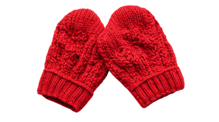Pair of red mittens isolated on transparent background 