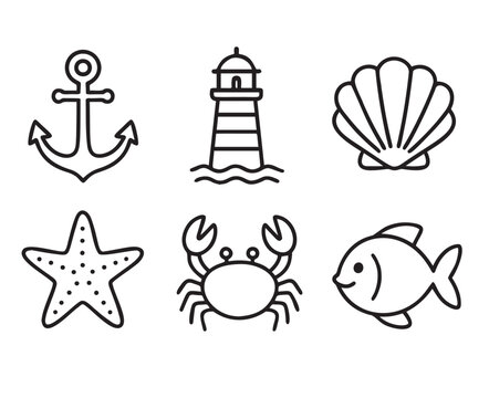Hand drawn sea icon vector, simple marine outline illustration