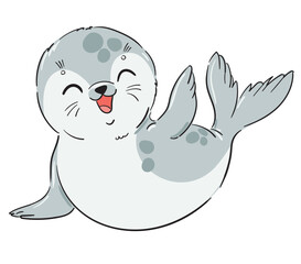 Hand drawn cute seal vector illustration, marine baby animal clipart