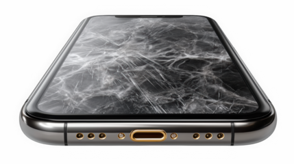 Closeup front view of phone with shattered screen