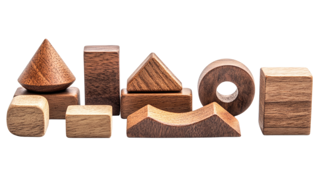 Retro wooden toy blocks isolated on transparent background 