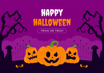 Halloween Night Festival Social Media Graphic Template in Flat Cartoon Style Background