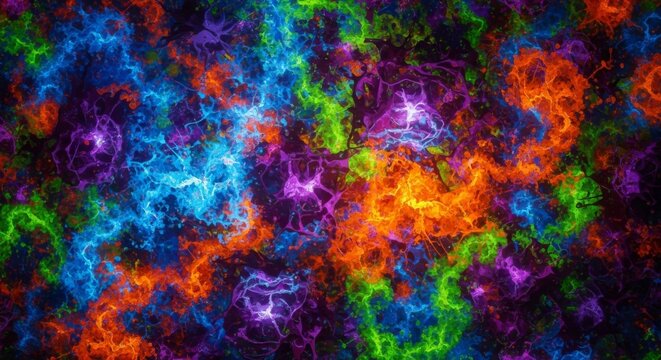 Abstract digital artwork showcasing vibrant, swirling patterns of colorful, glowing energy forms.