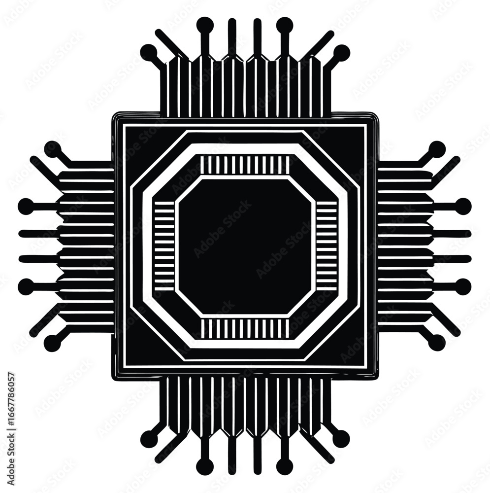 Poster circuit board vector illustration with computer chip and technology design