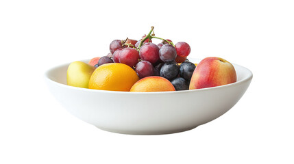 White ceramic bowl with fruit isolated on transparent background 
