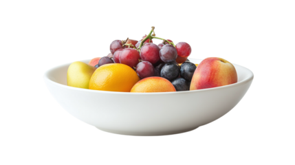 White ceramic bowl with fruit isolated on transparent background 