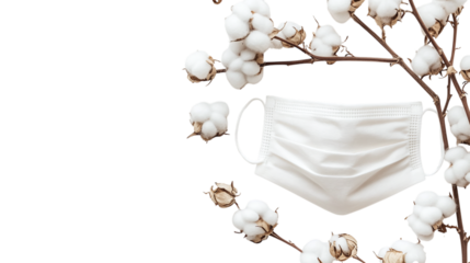White cotton face mask isolated on transparent background 