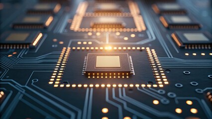 Modern technology and innovation with glowing circuit board and processor, futuristic design