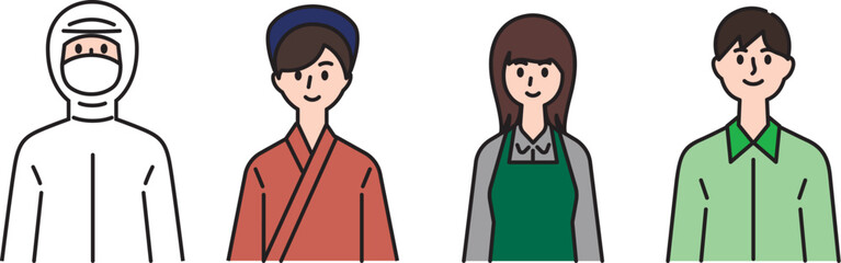 2次産業3次産業の飲食業従事者のイラストセット