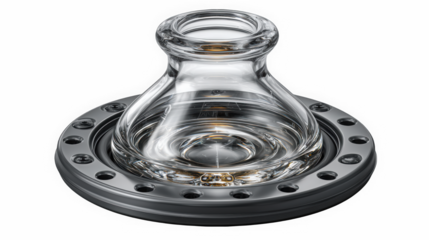 Glass Flask Inside Metal Flange with Bolt Holes