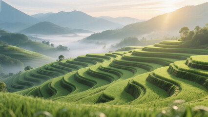 Naklejka premium rice terraces in the morning