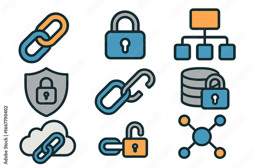 Poster cyber security icon set. network protection & data privacy symbols. concept of digital communication