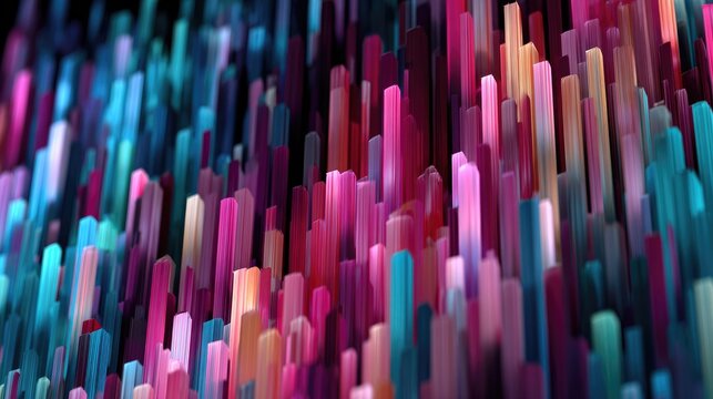 Abstract colorful, vertical, rectangular shapes, creating a dynamic, depth-filled composition