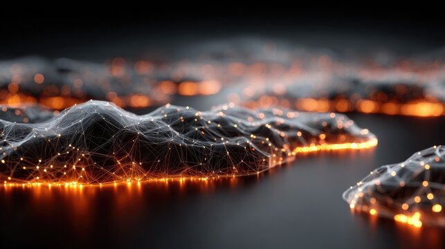 Glowing network connecting abstract mountainous terrain