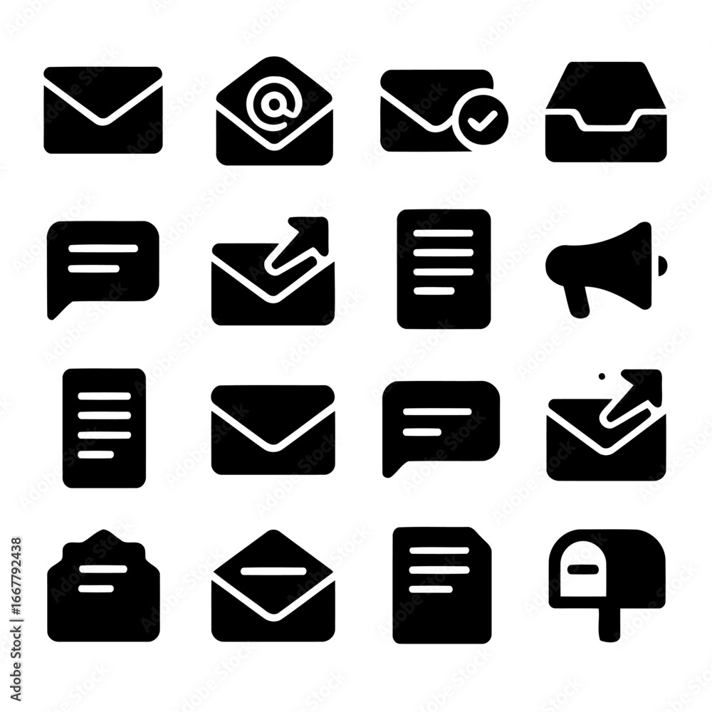 Poster email and notification icon set: a modern vector icon set comprising of various email related design