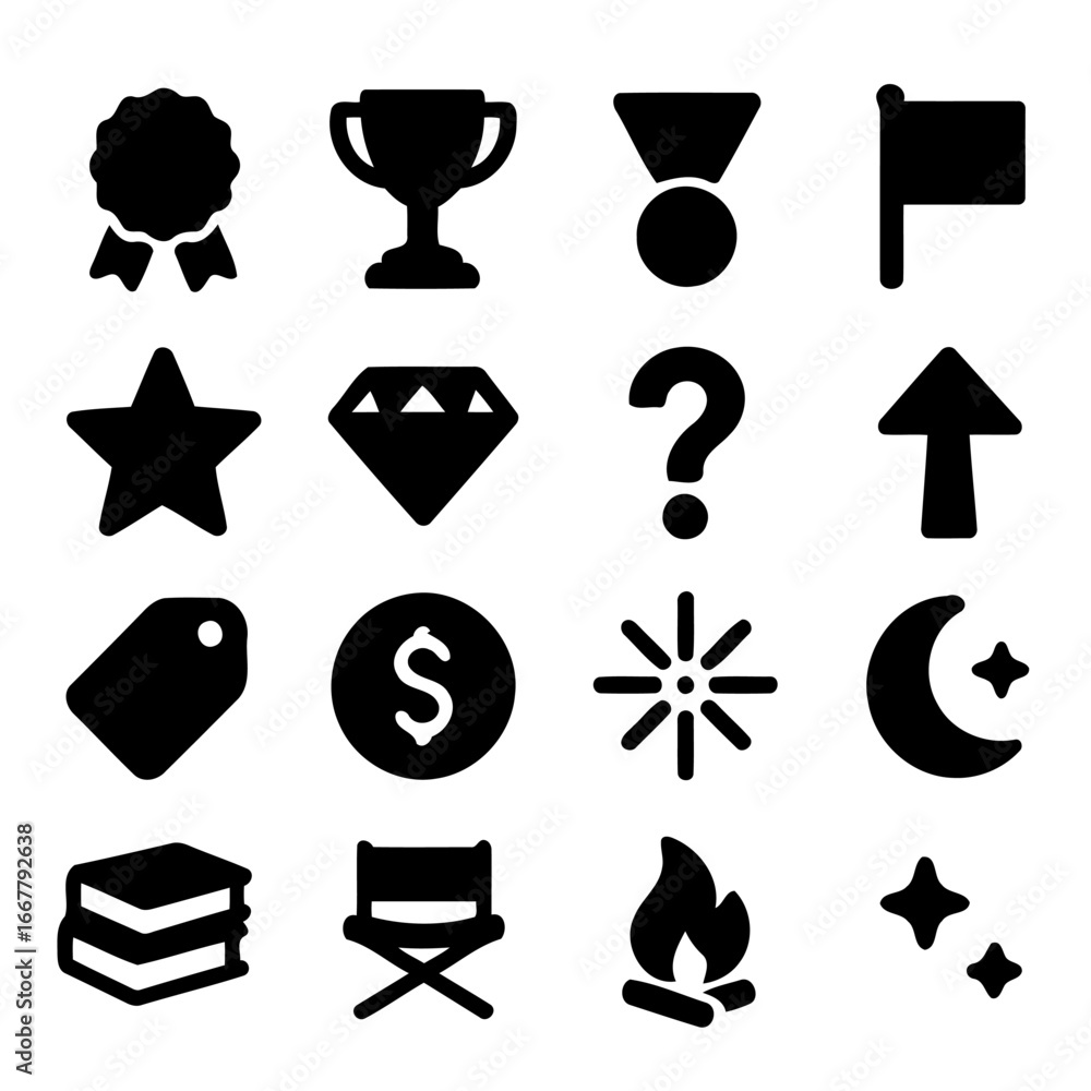 Poster iconic symbols: a selection of illustrative icons representing diverse concepts, meticulously design