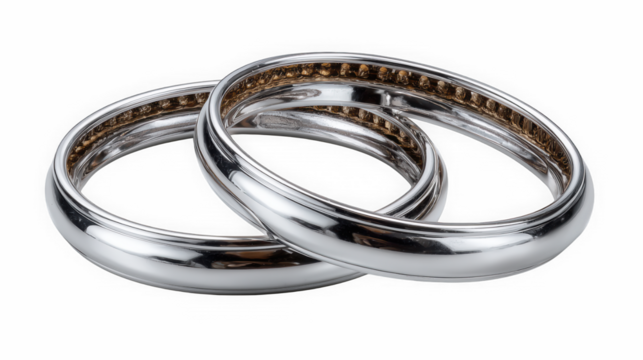 Silver linked bangle pair isolated on black background