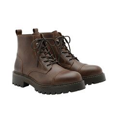 Stylish brown suede lace-up combat boots with chunky soles for modern fashion transparent background